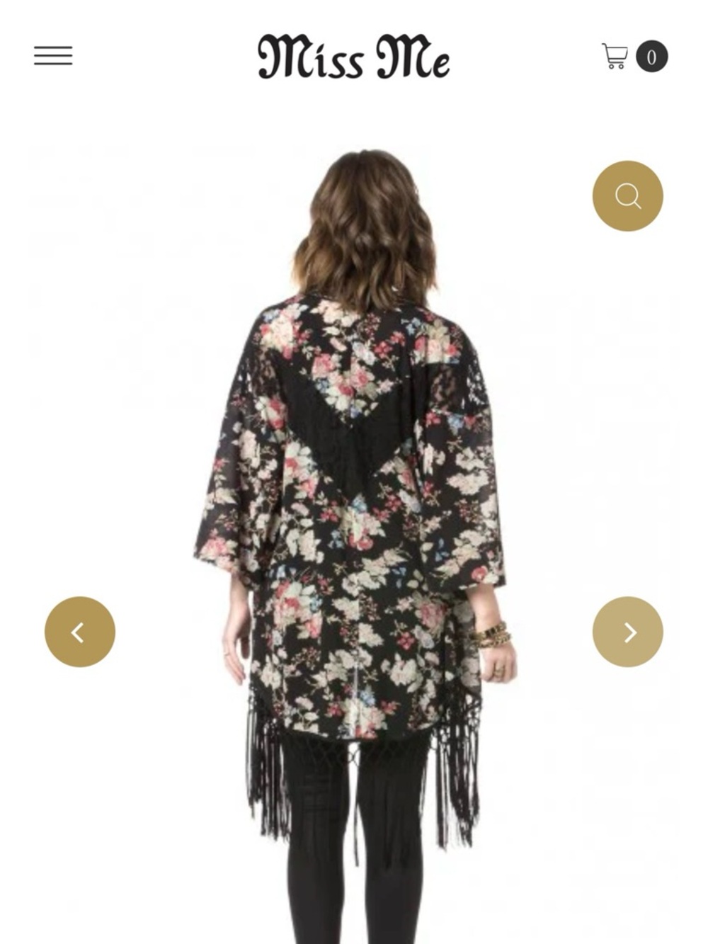Miss Me Black Floral Fringe Kimono with Pink & Cream Blooms